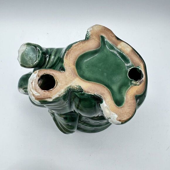 Elephant Succulent Planter Vtg Green Lucky Trunks Up Bamboo MCM Candle Holder - Picture 7 of 9